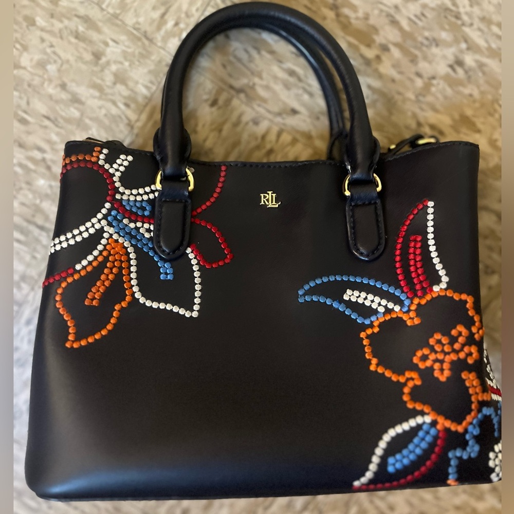 Lauren Ralph Lauren Black Floral Satchel